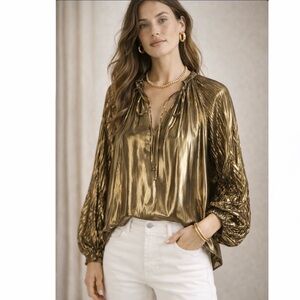 Johnny Was Jade Golden Gem Gold Metallic Blouse Size Small